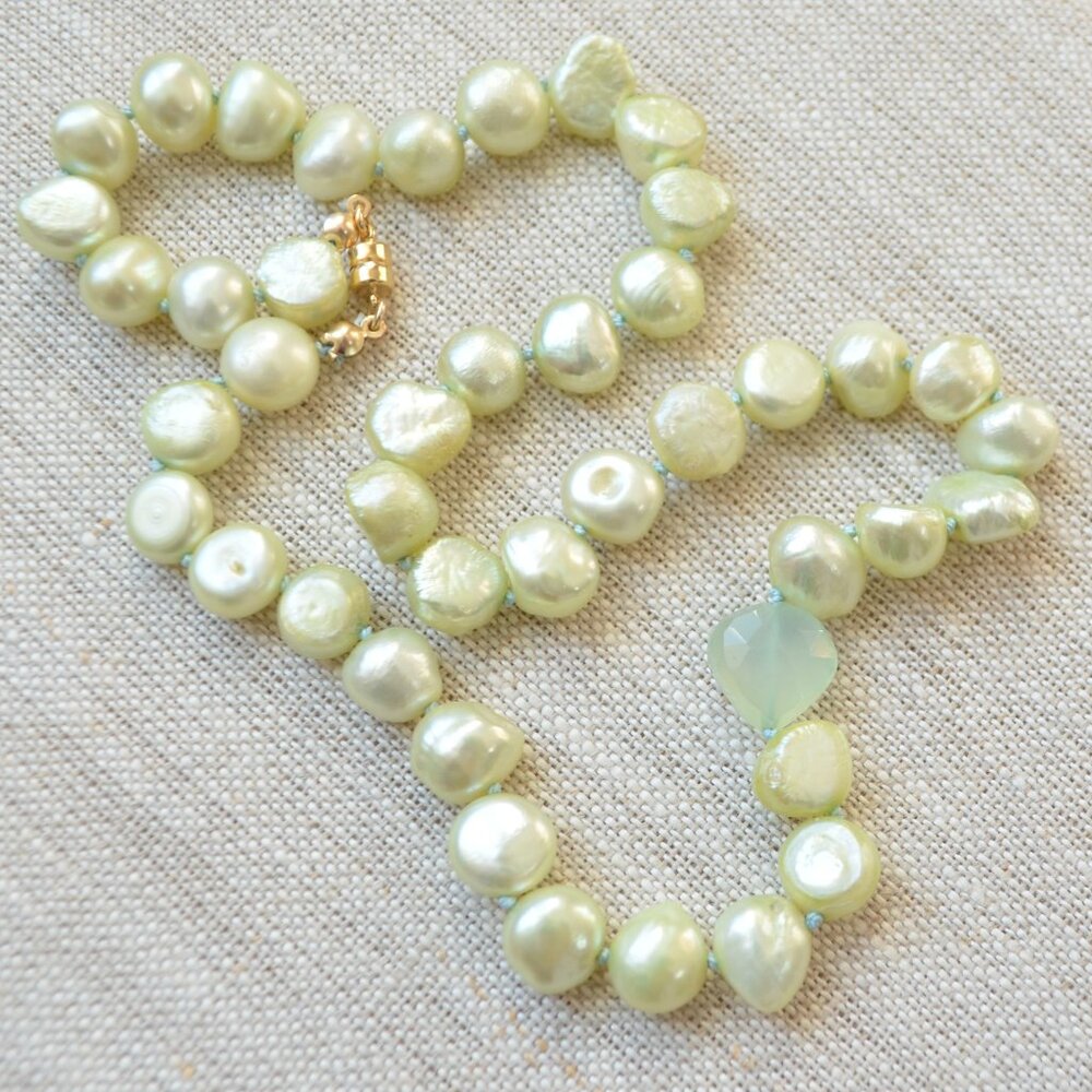 Spring Green Hand Knotted Pearl Necklace - Hand Made in Canada